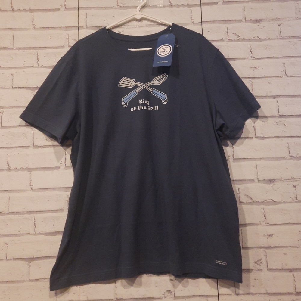 Life Is Good Men's Size XL Crusher Tee Blue King Of The Grill Brand New
